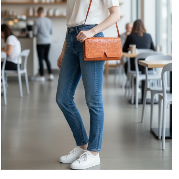 Vince embossed croc leather Carmel crossbody with adjustable strap - Picture 16 of 16